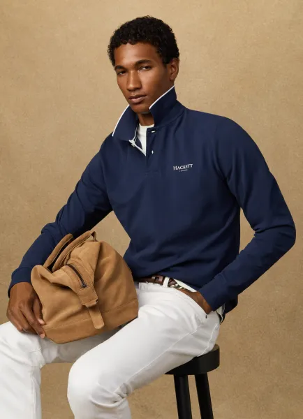 Classic Fit Branded Long Sleeve Polo
