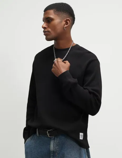 River Island Pure Cotton Waffle Sweatshirt Black