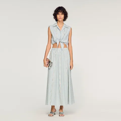 Rhinestone striped long skirt