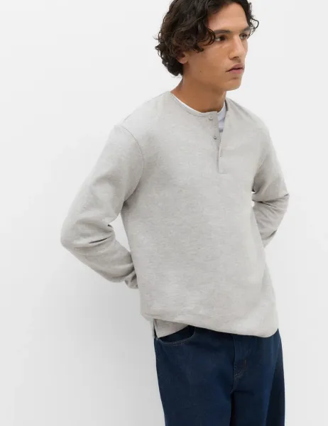 Marks & Spencer Cotton Rich Cosy Long Sleeve Henley Shirt Grey Marl