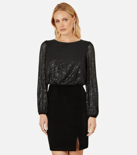 Women's Black Sequin Velvet Mini Dress