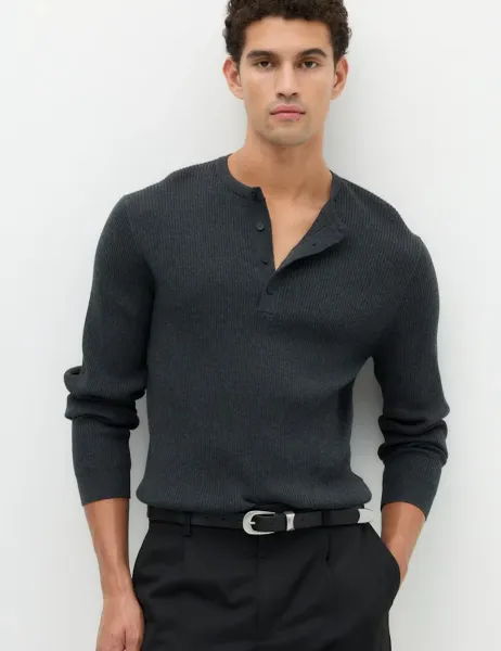 Marks & Spencer Cotton Blend Smart Henley Jumper Charcoal Mix