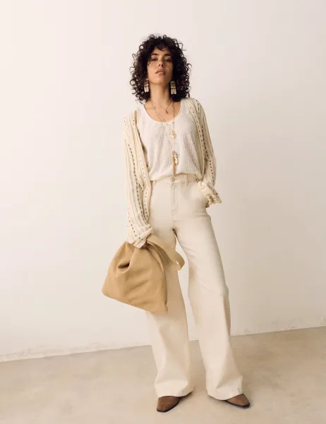 Per Una High Waisted Wide Leg Jeans with Lyocell Ecru