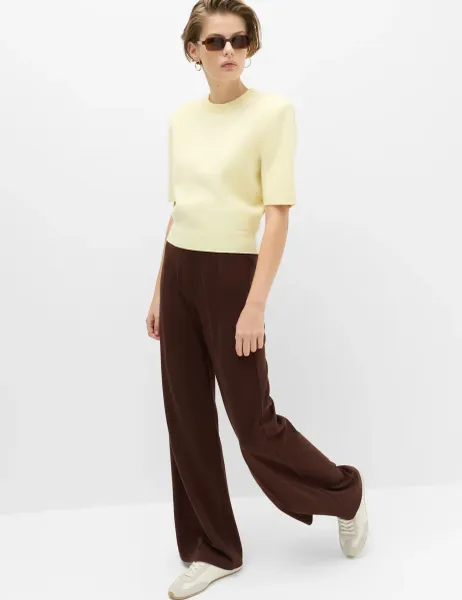 Marks & Spencer Jersey Wide Leg Trousers with Stretch Dark Chocolate