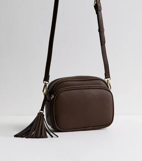 New Look Black Faux Leather Tassel Crossbody Camera Bag