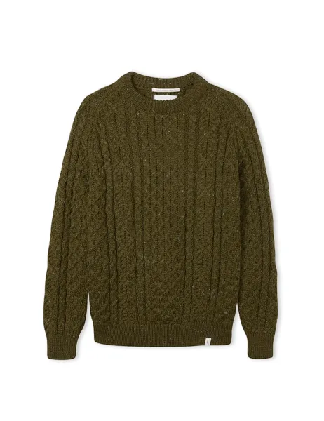 Peregrine Pure Wool Cable Crew Neck Jumper Olive