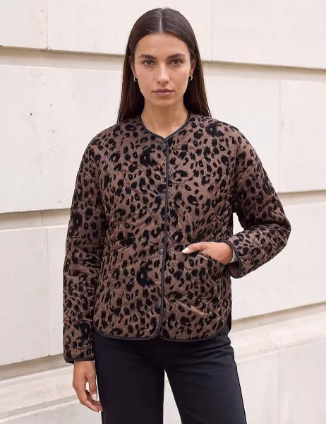 Roman Animal Print Quilted Jacket Brown
