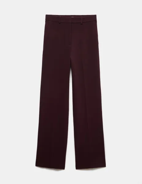 Marks & Spencer Woven Straight Leg Trousers with Stretch Dark Burgundy
