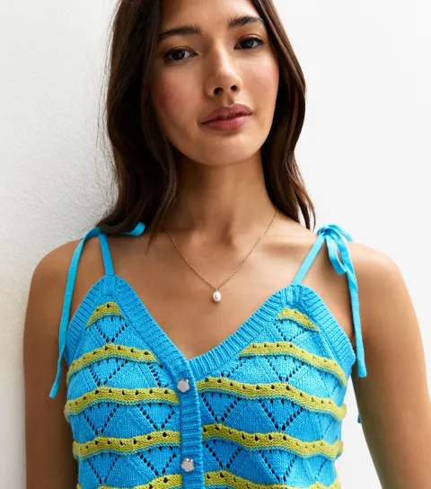 Women's Multicolour Pointelle Knit Striped Top