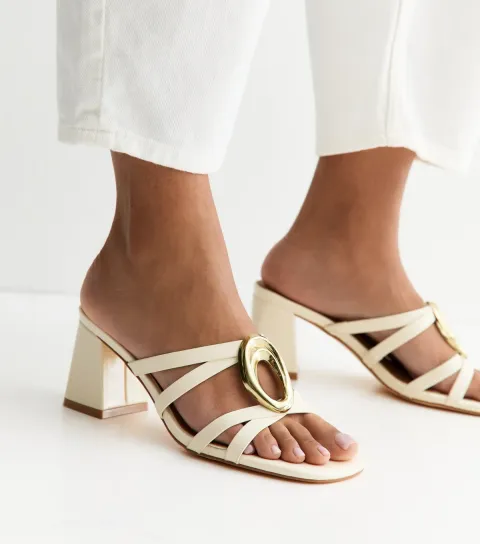 New Look Women's Cream Faux Leather Heeled Mule Sandals Vegan