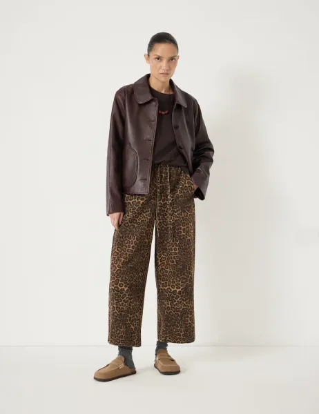 HUSH Pure Cotton Jack Barrel Leg Animal Print Trousers Brown Mix