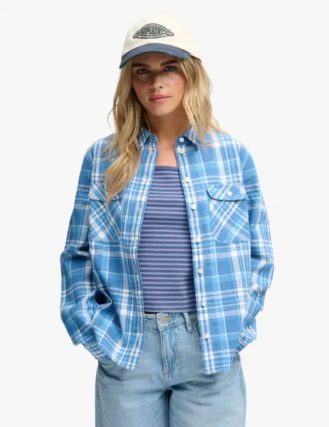 Superdry & Co Pure Cotton Checked Flannel Relaxed Shirt Blue Mix