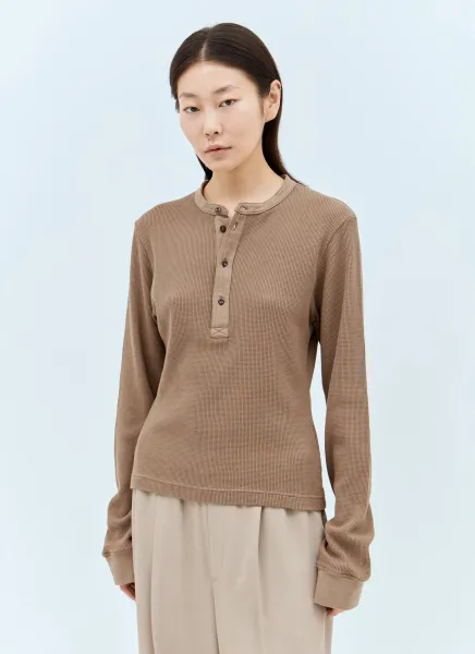 Waffle Knit Button-Up Top