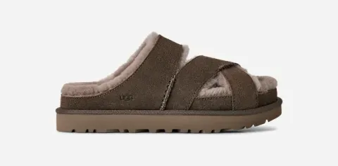 Greenport Cross Strap Slide, Suede/Polyester