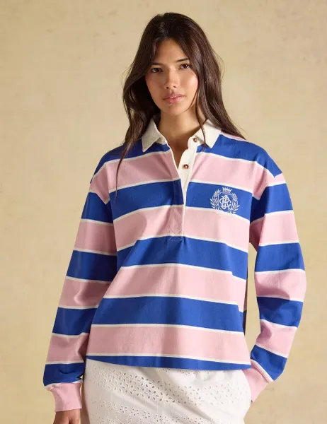 Joules Pure Cotton Striped Rugby Shirt Pink Mix