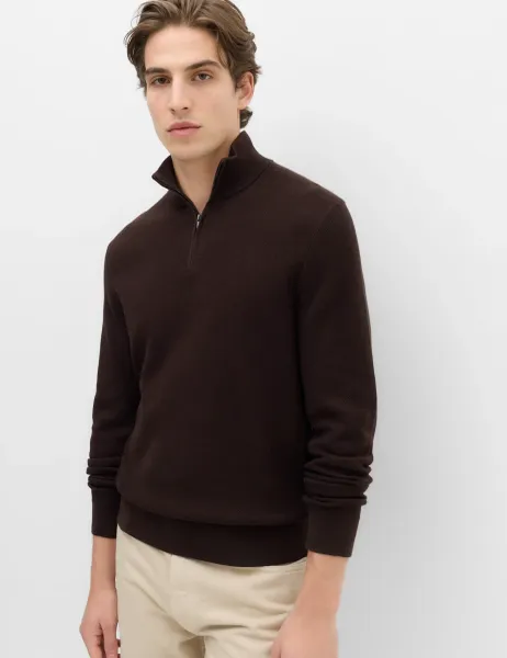 Marks & Spencer Pure Cotton Textured Half Zip Jumper Bordeaux