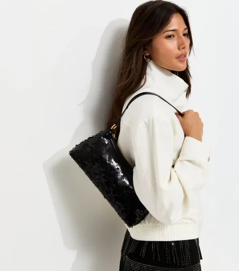 New Look Black Sequin Embellished Shoulder Bag