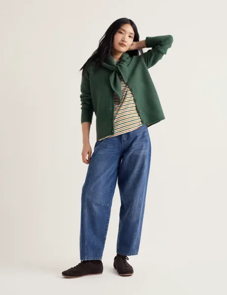 Seasalt Cornwall Pure Cotton Textured Crew Neck Cardigan Dark Green