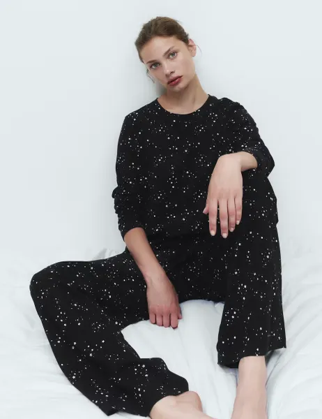 Marks & Spencer Pure Cotton Printed Pyjama Set Black Mix