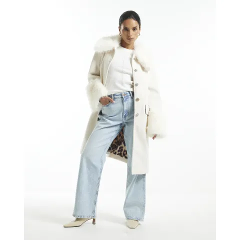 River Island Petite Faux Fur Trim Coat