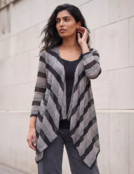 Roman Metallic Striped Cardigan Black Mix