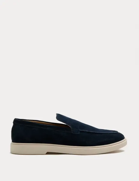 White Sole Suede Loafers Dark Navy