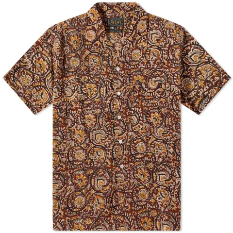 Short Sleeve Open Collar Floral Block Print Shirt