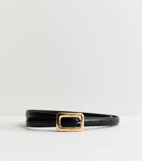Black Faux Leather Square Buckle Belt
