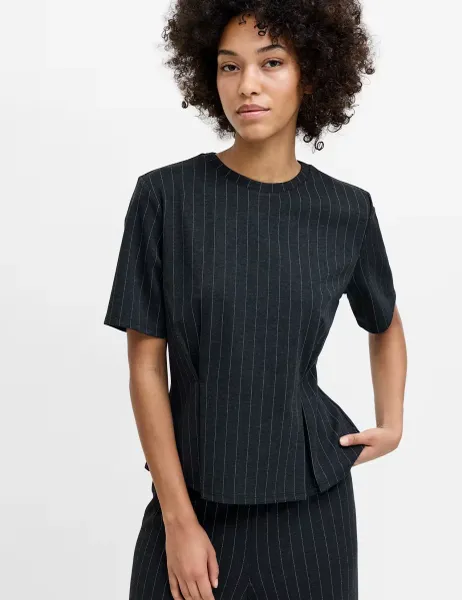 French Connection Pinstripe T-Shirt Grey Mix