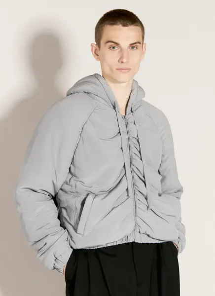 Gathered Silk Hooded Jacket