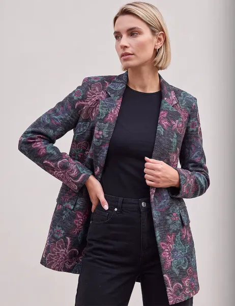 Roman Floral Edge To Edge Jacket Mauve