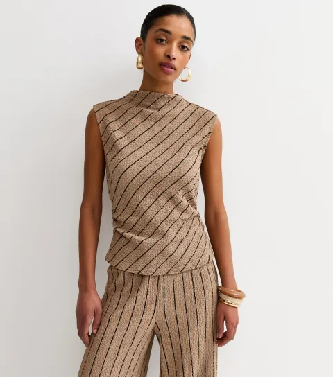 Women's Brown Diagonal Stripe Textured Top