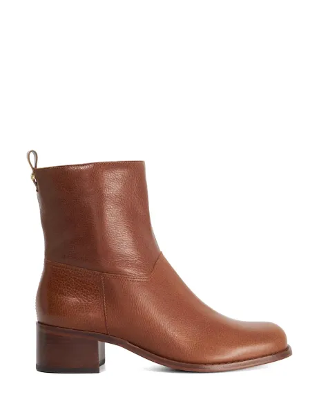 Dune London Leather Block Heel Ankle Boots Tan
