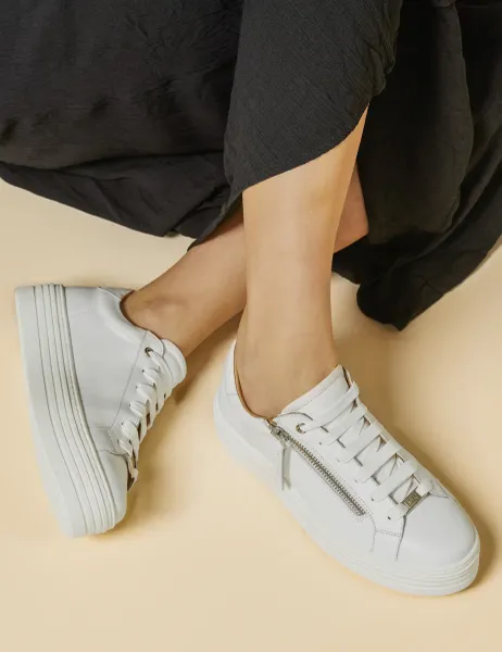 Jones Bootmaker Leather Lace Up Flatform Trainers White