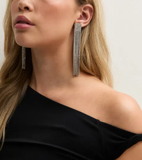 New Look Silver-Tone Diamante Tassel Earrings