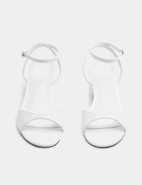 Marks & Spencer Ankle Strap Kitten Heel Peep Toe Sandals White