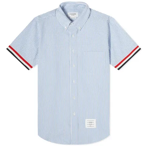 Short Sleeve Grosgrain Cuff Button Down Shirt