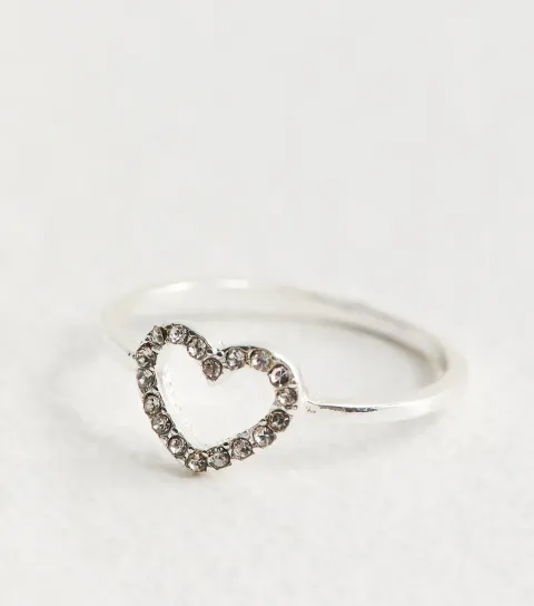 Silver Tone Diamant?� Heart Ring