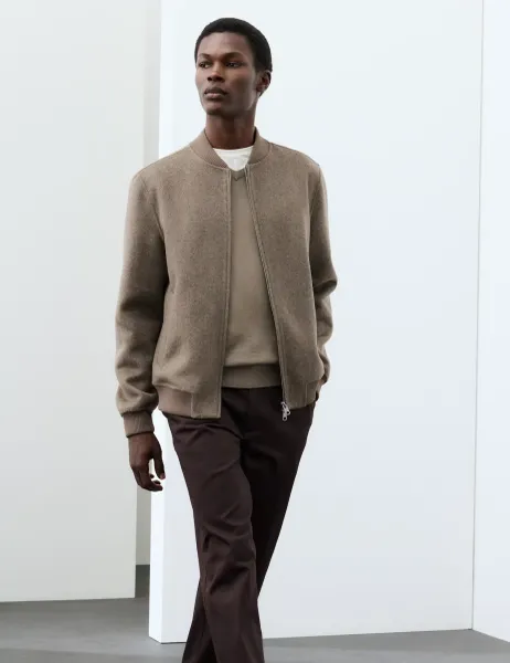 Autograph Double-Faced Wool Blend Bomber Jacket Truffle