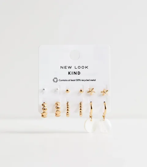 Pack of 6 Gold Tone Stud and Open Hoop Earrings