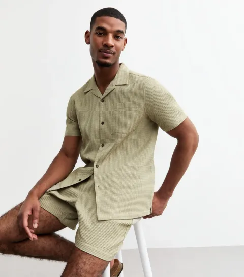 Men's Light Brown Regular Waffle Texture Shirt