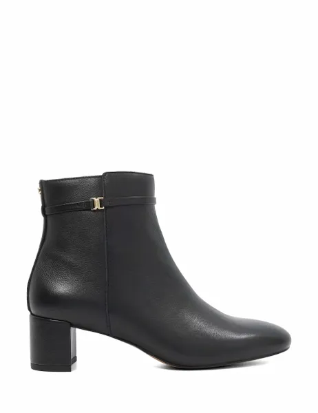 Dune London Leather Block Heel Ankle Boots Black
