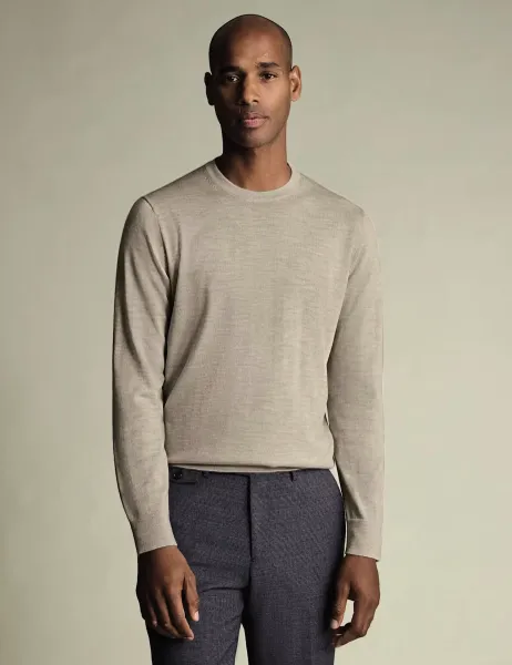 Charles Tyrwhitt Pure Merino Wool Crew Neck Jumper Yellow