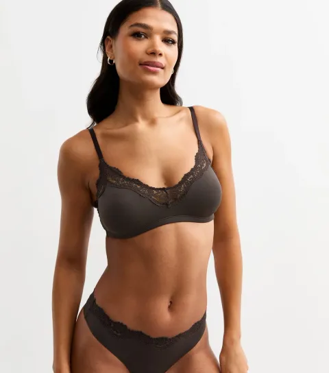 Women's Dark Brown Lace Trim Bralette
