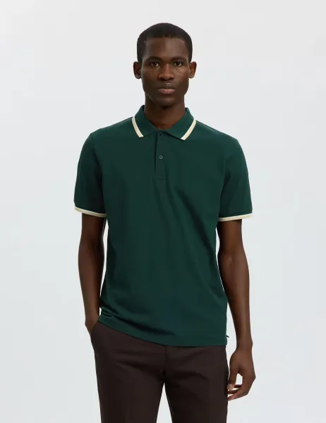 Cotton Rich Piqué Tipped Polo Shirt Green