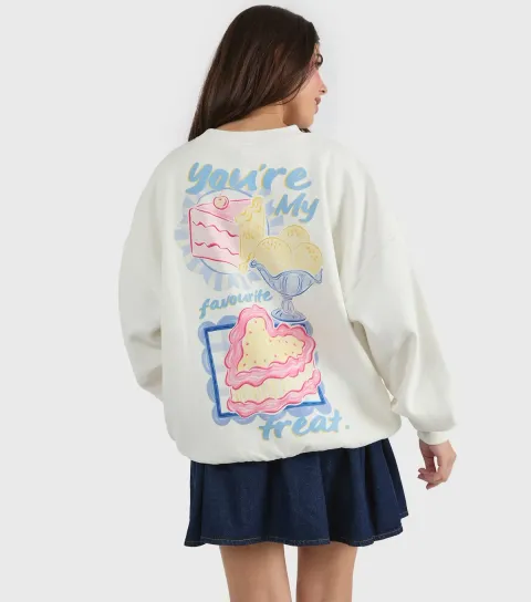 Women's White Your'e My Favourite Treat Oversized Sweatshirt
