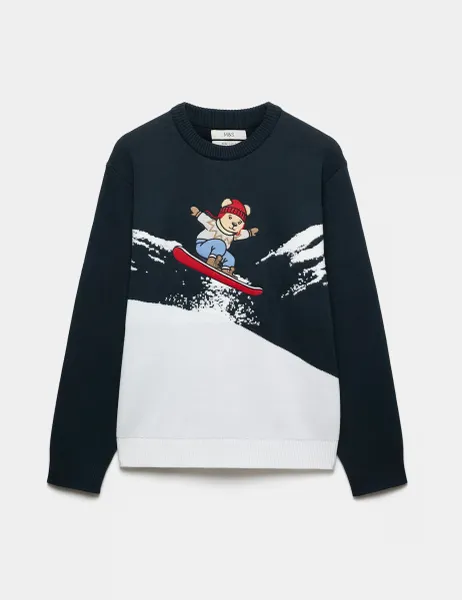 Marks & Spencer Pure Cotton Spencer Bear Crew Neck Jumper