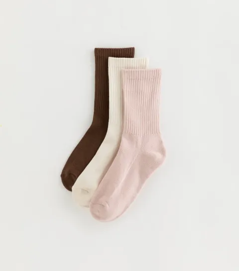 Pack of 3 Pink Plain Ribbed Tube Socks