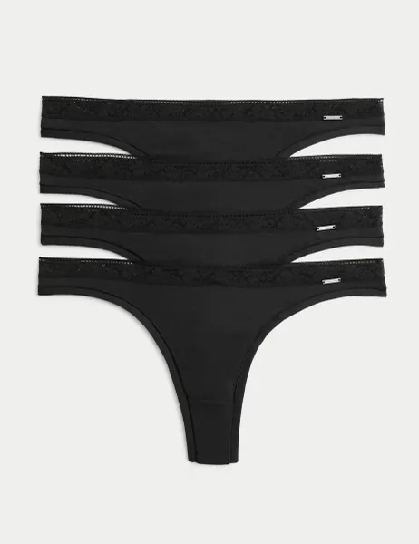 Autograph 4 Pack Modal with Silk & Lace Thongs Black