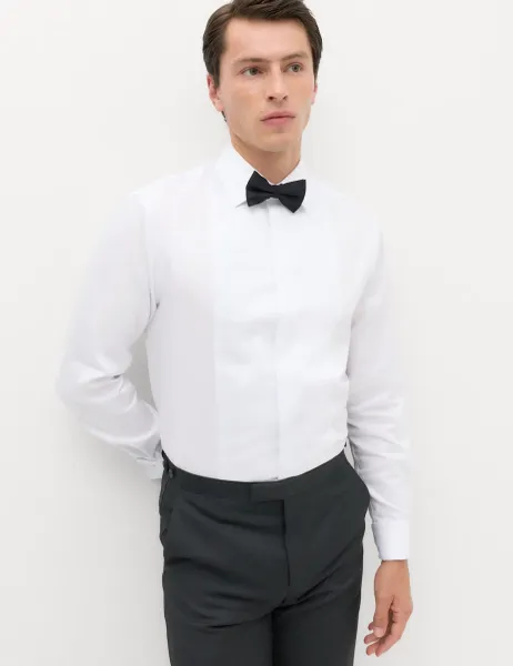 Marks & Spencer Slim Fit Cotton Dress Shirt with Bow Tie White